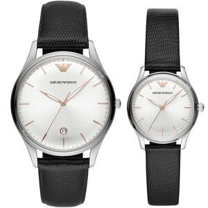 New Emporio Armani Watch Black Leather Gift Set - AR90006‎
